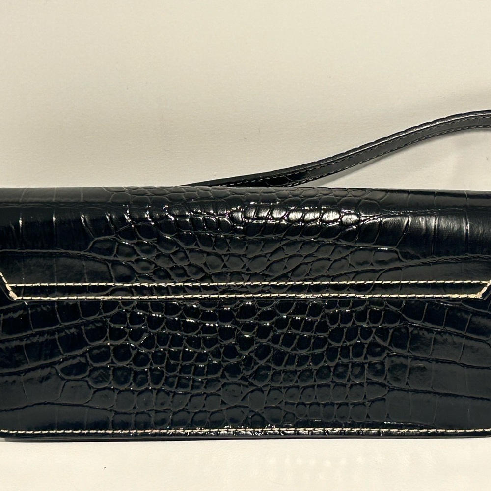 Liz Claiborne Croc Embossed Baguette Shoulder Bag Black Patent Small Purse - Picture 2 of 12